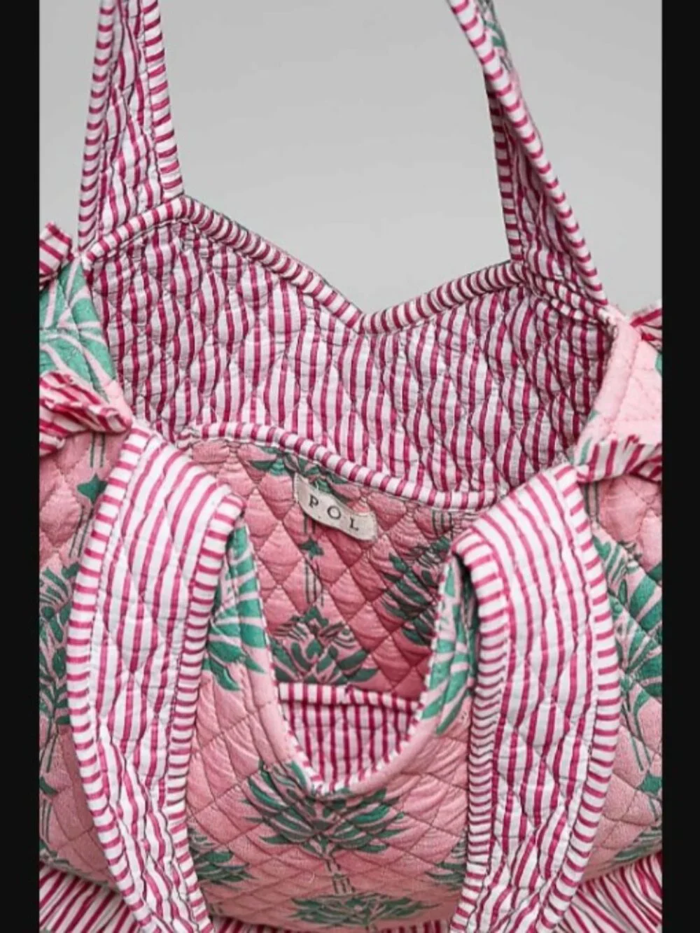 POL Pink Ruffle Trim Quilted Heart Shaped Tote Shoulder Bag NEW